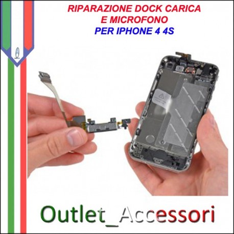 Sostituzione Riparazione Connettore Dock Carica Ricarica Microfono per Apple Iphone 4 4S
