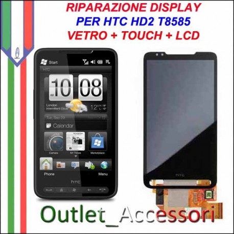 Sostituzione Riparazione Cambio Display Lcd Vetro Touch Touchscreen Schermo Rotto per HTC HD2 T8585