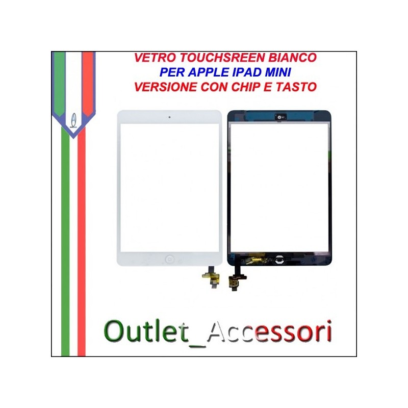 Vetro Touch Touchscreen Schermo per Apple Ipad Mini Bianco con Chip Tasto