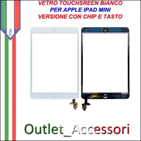 Vetro Touch Touchscreen Schermo per Apple Ipad Mini Bianco con Chip Tasto