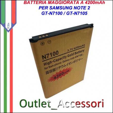 Batteria Maggiorata Potenziata per Samsung Galaxy Note 2 N7100 N7105 GT 4200mAh