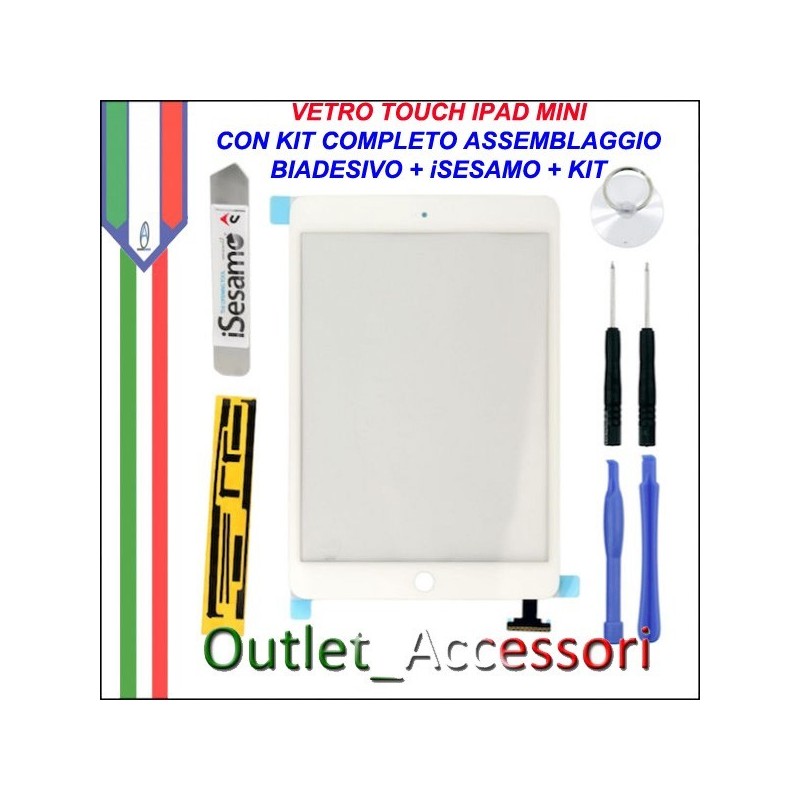 Vetro Touch Touchscreen per Apple Ipad Mini Bianco Kit Smontaggio iSesamo Biadesivo