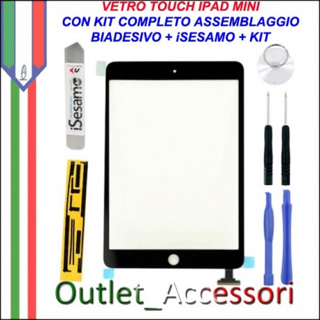 Vetro Touch Touchscreen per Apple Ipad Mini Nero Kit Smontaggio iSesamo Biadesivo