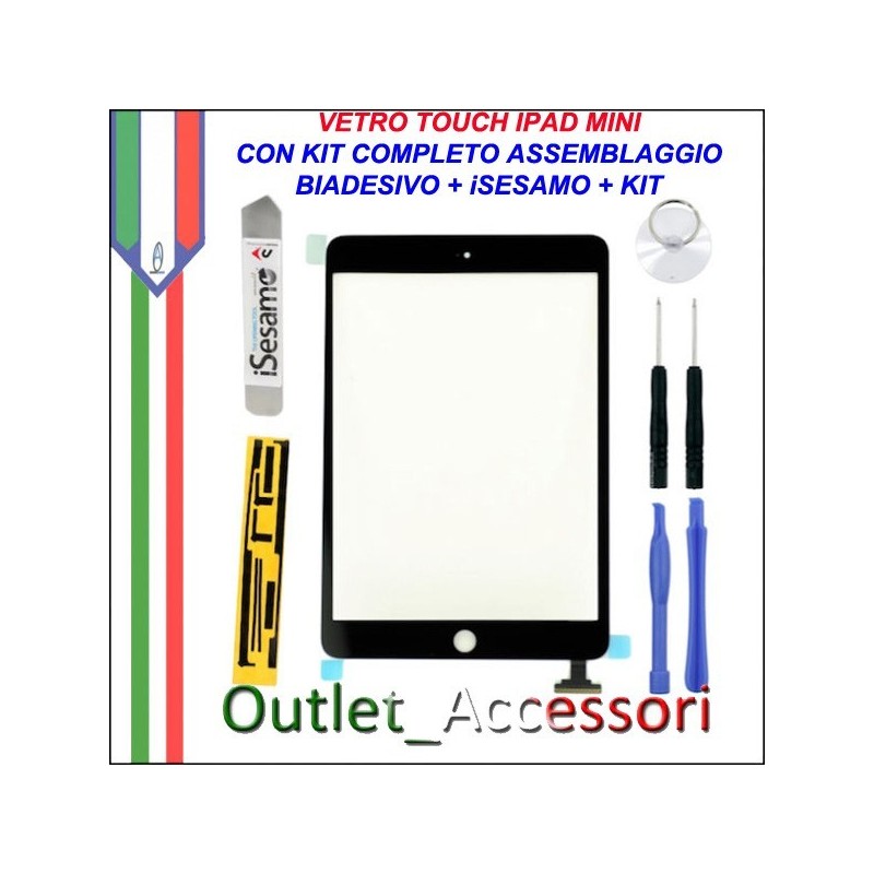 Vetro Touch Touchscreen per Apple Ipad Mini Nero Kit Smontaggio iSesamo Biadesivo