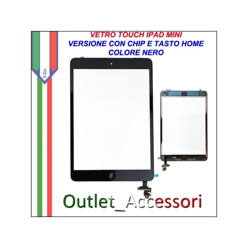 Vetro Touch Touchscreen Schermo per Apple Ipad Mini NERO con Chip Tasto