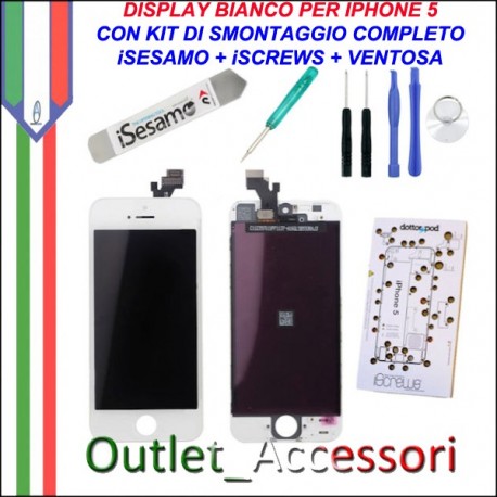 Display Lcd Touch Apple Iphone 5 Bianco con Kit Smontaggio Biadesivo  iSesamo iSrews - Outlet Accessori