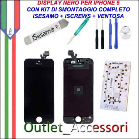 Display Lcd Touch Apple Iphone 5 Nero con Kit Smontaggio Biadesivo iSesamo iSrews
