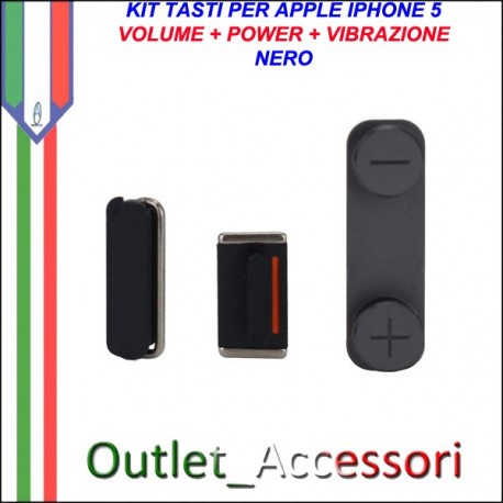 Tasti Pulsanti Volume Audio Power Iphone 5 Nero Black Accensione Mute