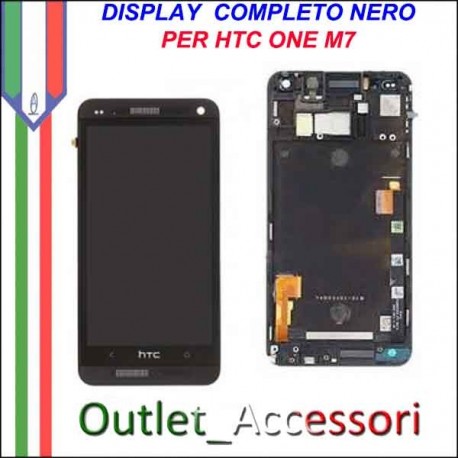 Schermo Display HTC ONE M7 Nero con Frame Vetro Lcd Touch Touchscreen Ricambio Originale