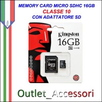 Memory Card Micro sdhc sd 16GB CLASSE 10 KINGSTON Originale in confezione Blister sigillata