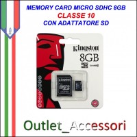 Memory Card Micro sdhc sd 8gbGB CLASSE 10 KINGSTON Originale in confezione Blister sigillata