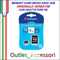 Memory Card Micro sdhc sd 4GB VERBATIM Originale in confezione Blister sigillata