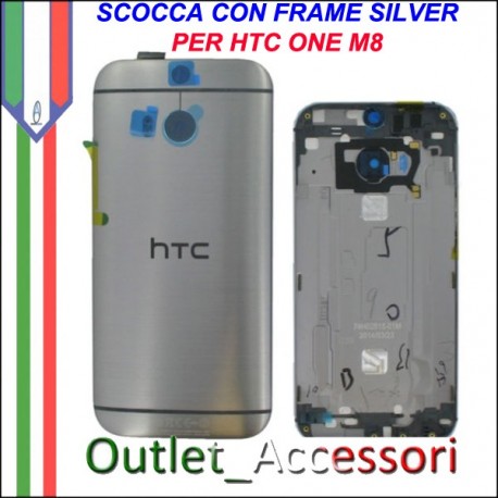 Scocca Copribatteria Telaio Cover Cornice Housing per HTC ONE m8 grigio Silver