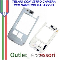 Telaio Scocca Frame Posteriore Vetro Fotocamera Samsung Galaxy S3 Blu I9300