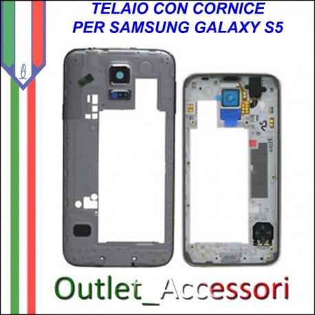 Cornice Telaio Posteriore Scocca Samsung Galaxy S5 G900F Silver Grigio