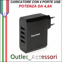 Presa a Muro Caricatore Alimentatore Caricabatterie CON 4 PORTE USB 4,8A per Smartphone Tablet