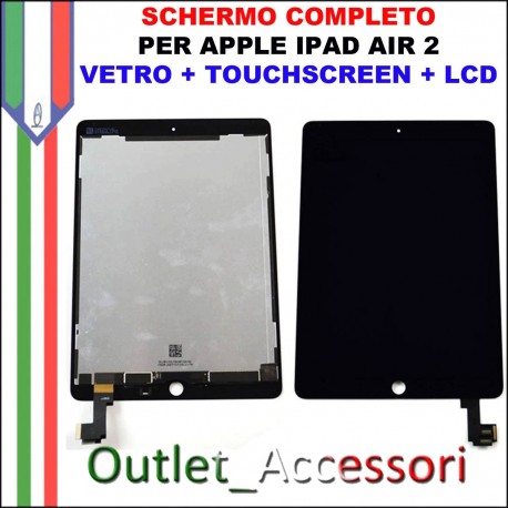 Schermo Display Touch Screen Vetro LCD Apple Ipad Air 2 A1566 A1567 NERO OEM