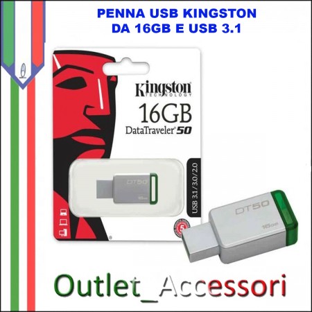 Penna USB Pendrive Kingston 16gb 3.1 3.0 DT50
