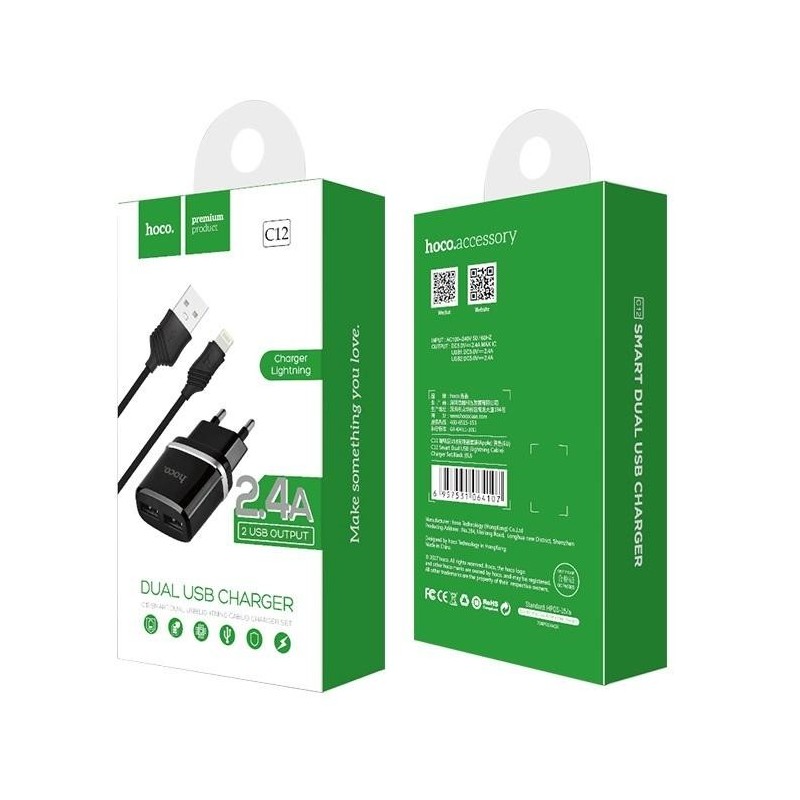 Alimentatore Caricatore COMPLETO CON DOPPIA USCITA USB E CAVO MICRO USB NERO