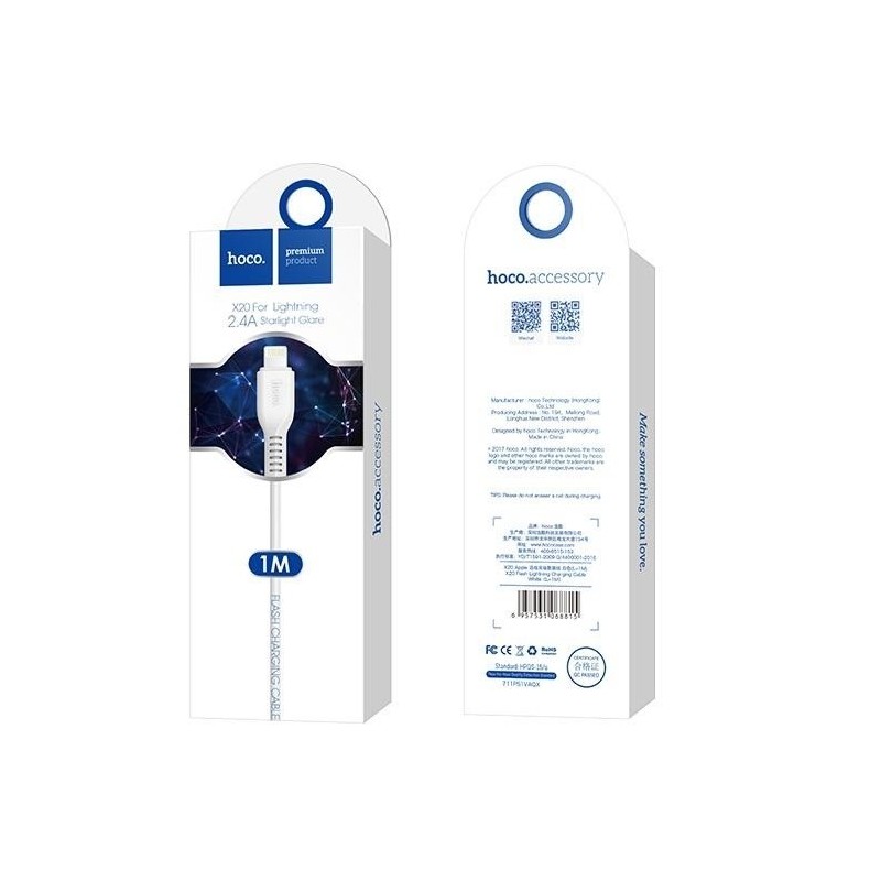 Cavo USB Lightning Carica Ricarica Dati Originale Hoco per Apple Iphone 5 5S 5C 6 6S Plus 7 8 Bianco