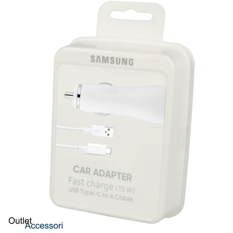 Alimentatore Caricatore Originale Samsung Auto Car Fast Charger Carica Veloce 15W Type C Blister Bianco