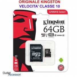 Memoria Memory Card Micro sdhc SD 64gb CLASSE 10 KINGSTON Canvas Originale