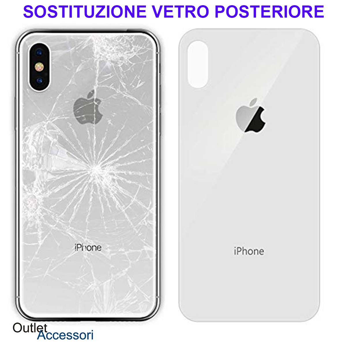 Vetro Posteriore iPhone 8 Copribatteria Bianco Completo Di Biadesivo